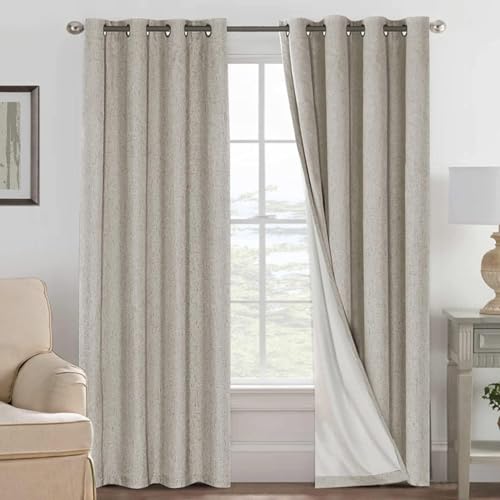 100% Blackout Linen Curtains 90" L 2 Panels Stone (Stone / 52"W x 90"L (Pack of 2))