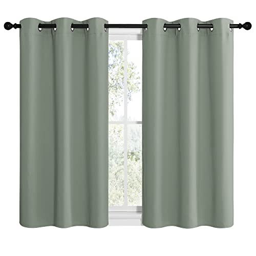 Modern Blackout Curtains Noise Reducing (Greyish Green / 42"W x 40"L (Pack of 2))