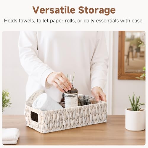 White Wicker Basket for Bathroom (White (Water Hyacinth) / 14¼" L x 6¾" W x 3¾" H)
