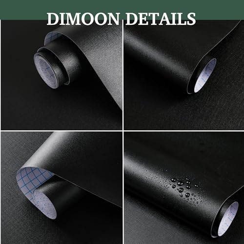 394''x17.7'' Black Peel and Stick Wallpaper Contact Paper Modern Self Adhesive Wall Paper Removable Renter Friendly Textured Solid Color Shelf Cabinet Vinyl Roll (Black / 17.7" x 394")