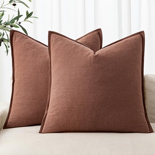 Decorative Linen Euro Sham Pillow Covers 24x24 Rust Red (Rust Red / 24" x 24" (Pack of 2))