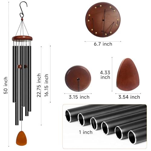 50" Aluminum Wind Chimes for Outside (Black / Classic 50" Deep Tone)