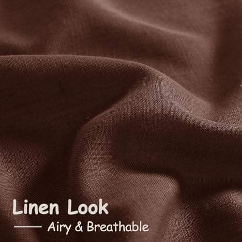 Rustic Brown Linen Curtains 90 Inch Long 2 Panels Set for Bedroom Living Room Linen Textured Window Drapes Semi Sheer Light Filtering Rod Pocket Back Tab Cotton Textured Farmhouse Curtain 52x90 (52"W x 90"L (Pack of 2) / Rustic Brown)