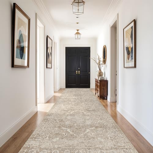 4x10 Washable Hallway Runner Rug (Natural Beige / 4x10)