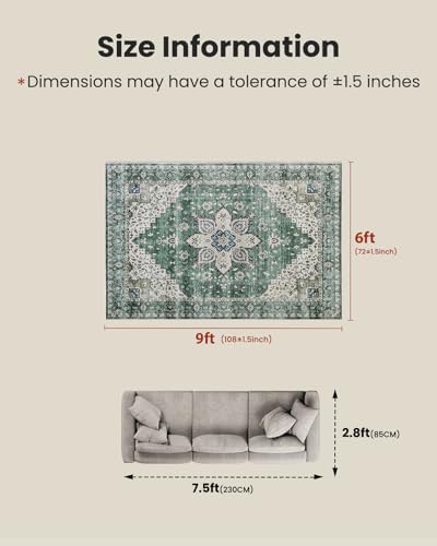 Amada 6x9 Washable Area Rug for Dining Room (6' x 9' (Rectangular) / Dark/Green)