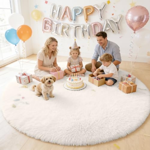 Ivory Round Rugs for Bedroom (8 Ft Round / Ivory)