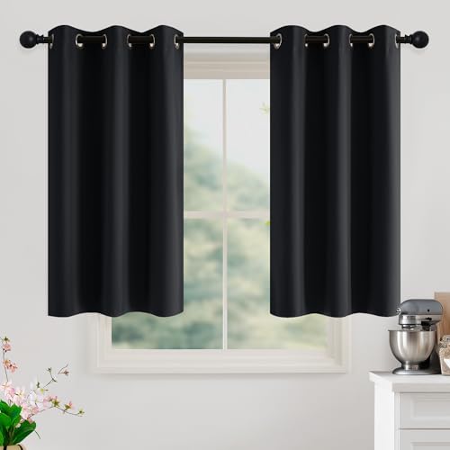 100% Black Out Curtains 45 Inches Long 2 Panels for Living Room (Black / 40"W x 45"L (Pack of 2))