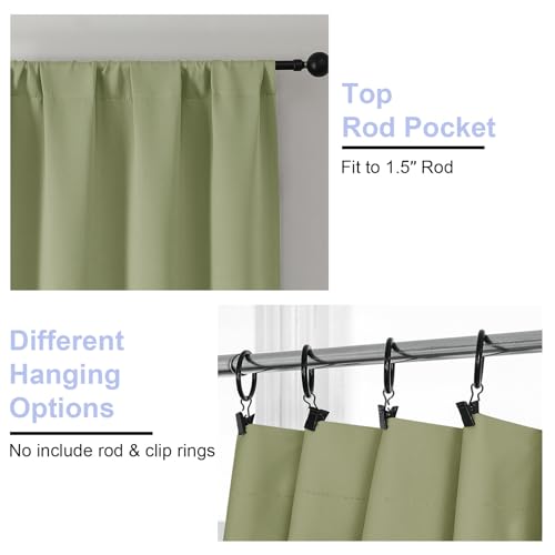 Ava Sage Green Blackout Curtains 96 Inches Long for Living Room (Sage Green / 50"W x 96"L (Pack of 2))