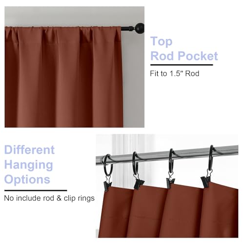 Ava Terracotta Blackout Curtains for Bedroom 96 Inches Long 2 Panels (Terracotta / 40"W x 96"L (Pack of 2))