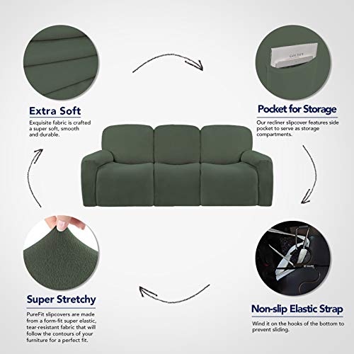Super Stretch 3 Seats Recliner Sofa Couch Cover with Pocket (Large Recliner Sofa / Grayish Green)