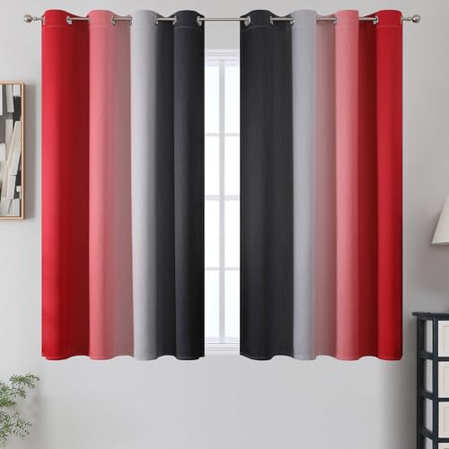 Red and Black Ombre Blackout Bedroom Curtains 45 Inch Long (Black and Red / 52"W x 45"L (Pack of 2))
