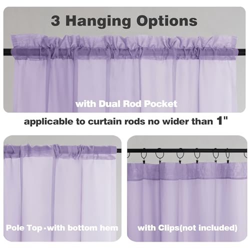 Sheer Lilac Valances for Windows 2 Pack (Lilac / 42"W x 14"L (Pack of 2))