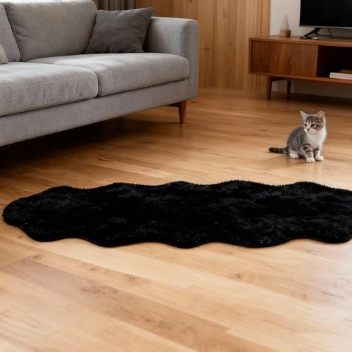 Fluffy Faux Rabbit Fur Rug Runner 2'x6' (Black / 2' x 6')