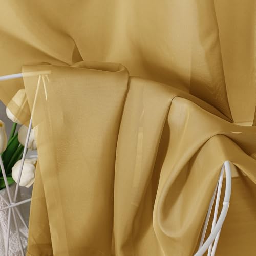 Gold Sheer Curtains 63 Inch Length 2 Panels Set (40"W x 63"L (Pack of 2) / Gold)