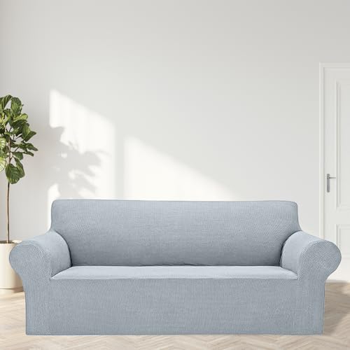 2026 New Stretch Oversized Sofa Slipcovers Couch Sofa Cover for 4 Seater Furniture Protector Covers with Elastic Bottom Jacquard Fabric Small Checks for Pets (Silver / Oversized Sofa)