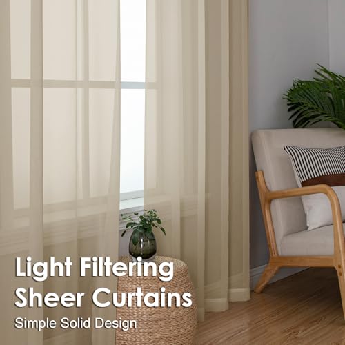 Taupe Sheer Curtains 96 Inches Long 2 Panels (Taupe / 42"W x 96"L (Pack of 2))