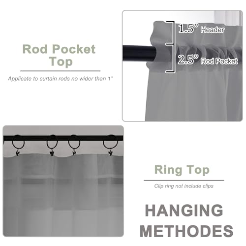 Grey Sheer Curtains 72 Inches Long 2 Panels Set (Grey / 59"W x 72"L (Pack of 2))