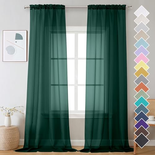 Hunter Green Sheer Curtains 96 Inches Long 2 Panels (Hunter Green / 42"W x 96"L (Pack of 2))