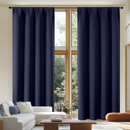 Navy Blue Extra Long Blackout Curtains 108 Inches Long 2 Panels (Navy Blue / 50"W x 108"L (Pack of 2))