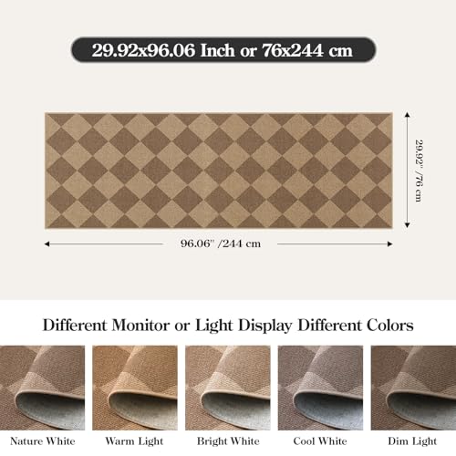 Checkered Easy Jute Kitchen Runner Rug (2'6" x 8' (Runner) / Nature/Checkerboard -2)