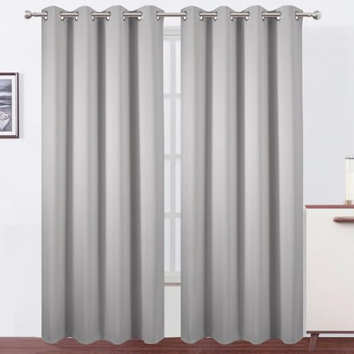 Blackout Curtains 52 x 90 Inch Long Light Grey Curtains Set of 2 Panels Room Darkening Curtains for Bedroom and Living Room (Light Grey / 52"W x 90"L (Pack of 2))