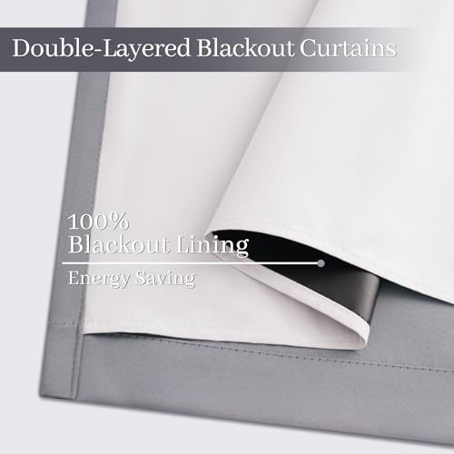 Grey 100% Blackout Curtains 52x84 inch Long Gray Drapes (Grey / 52"W x 84"L (Pack of 2))