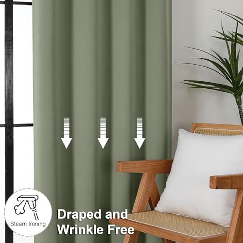Ava Sage Green Blackout Curtains for Bedroom 90 Inches Long 2 Panels Set (Sage Green / 40"W x 90"L (Pack of 2))