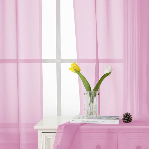 Light Pink Sheer Curtains 63 Inch Length 2 Panels Set (Light Pink / 42"W x 63"L (Pack of 2))