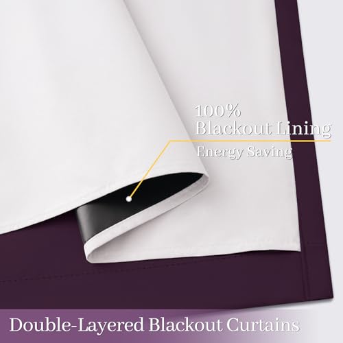Dark Purple 100% Blackout Curtains 84 Inches Long 50" Wide 2 Panels (50"W x 84"L (Pack of 2) / Dark Purple With White Backing)