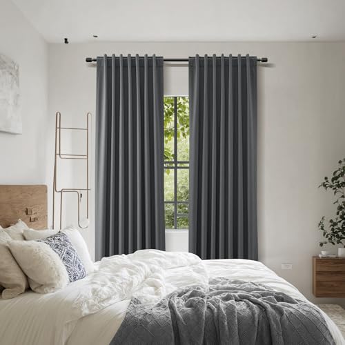 100% Blackout Curtains 84 Inch Length 2 Panels Set for Living Room Bedroom Back Tab Thermal Insulated Black Out Linen Drapes Room Darkening Blazer Grey (Blazer Grey / 52"W x 84"L (Pack of 2))