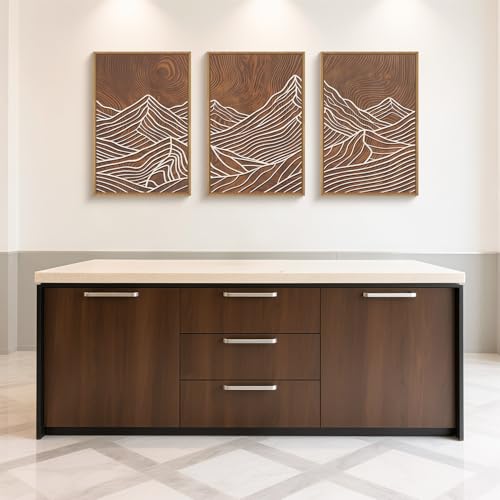 HPINUB Line Style Mountain Framed Canvas Wall Art Set (Line Style Mountain Wall Art / 16"L x 24"W)
