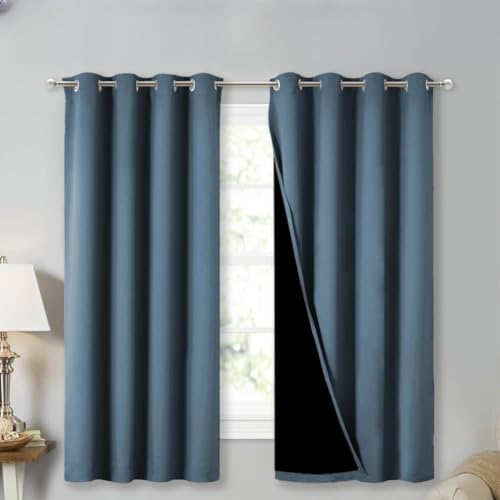 100% Blackout Curtains 45" Long (Smoky Blue / 52"W x 45"L (Pack of 2))