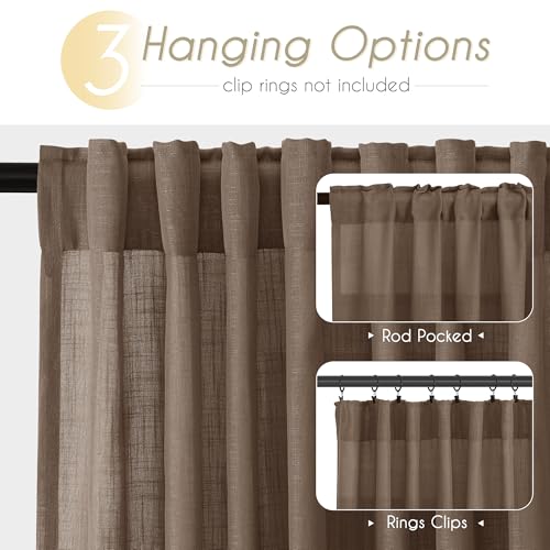 Chocolate Brown Linen Curtain 90 inch Length 2 Panels Set Back Tab Light Filtering Living Room Curtain Drapes Home Office Modern Minimalist Decor Farmhouse Boho Neutral Semi Sheer Curtain 90 inch Long (Chocolate Brown / 52"W x 90"L (Pack of 2))