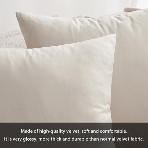 12x20 Inch Lumbar Velvet Throw Pillow Covers Cream White (20" x 12" (Pack of 2) / Cream White)