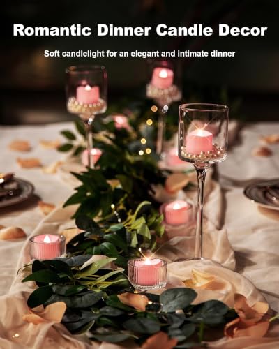 12 Pack Pink Remote Flameless Battery Tea Light Candles (Clean White Glow, Pink Body)