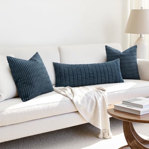 Lumbar Corduroy Throw Pillow Cover for Bed 14x36 Blue Pack of 1 (Blue / 36" x 14" (Pack of 1))