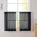 Black Tier Curtains for Kitchen 24 Inches Long 2 Panels Set (Black / 42"W x 24"L (Pack of 2))