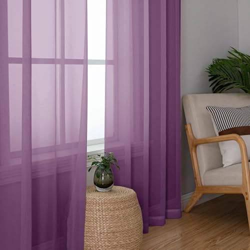 Plum Purple Sheer Curtains 63 Inches Long 2 Panels Set (40"W x 63"L (Pack of 2) / Plum)
