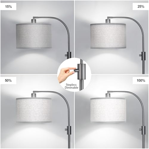 Upgraded Modern Arc Dimmable Tall Standing Floor Lamp with Gray Shade (Gray-Gray Shade)