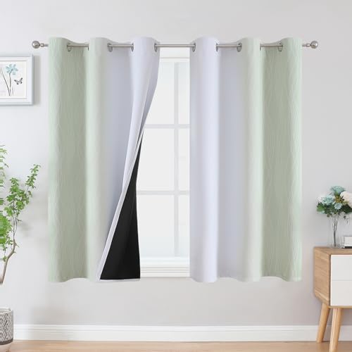 Sage Green and Greyish White Ombre Blackout Curtains for Bedroom 54 Inch (Sage and Greyish White / 42"W x 54"L (Pack of 2))
