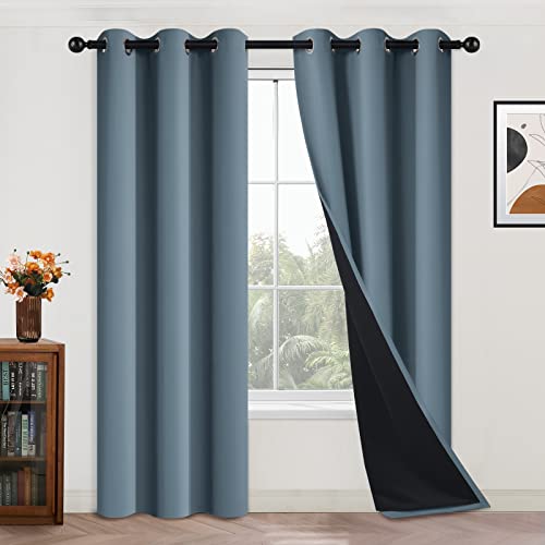 Full Blackout Curtains 84 Inches Long (42"W x 84"L (Pack of 2) / Stone Blue)