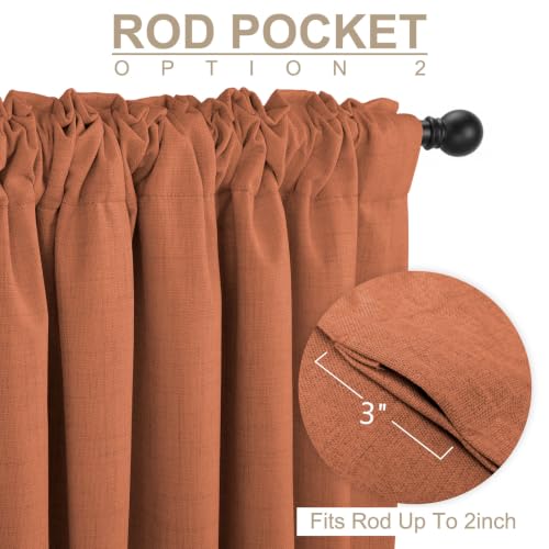 Faux Linen Total Blackout Curtains for Bedroom 108 Inch Long Burnt Orange (Maple | Burnt Orange / 50"W x 108"L (Pack of 2))