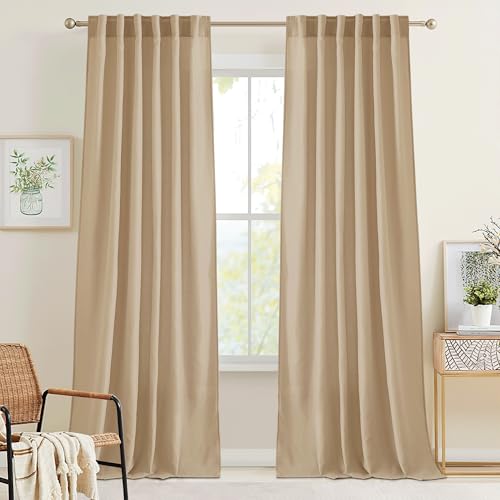 Sheer Curtains 108 inches (H - Camel / 52"W x 108"L (Pack of 2))