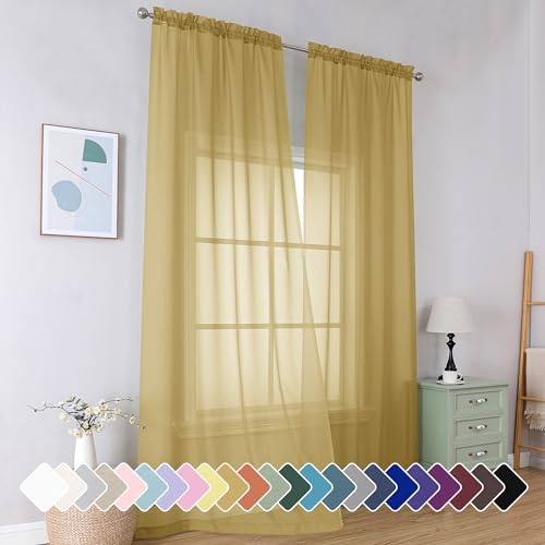 Gold Sheer Curtains 96 Inches Long 2 Panels (Gold / 42"W x 96"L (Pack of 2))