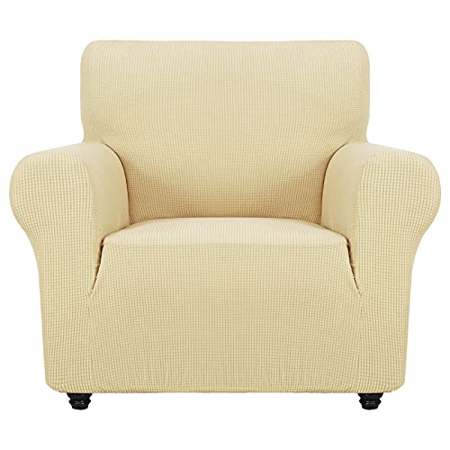 Super Stretch Chair Slipcover Universal Sofa Chair Covers for Living Room Dogs Pet Furniture Protector Spandex Armchair Slipcovers with Anti Slip Foam Sticks (Beige / Small (30"-47"))