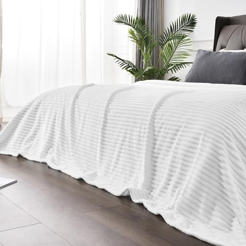 3D Ribbed Jacquard White Fleece Twin Blanket for Couch (Bright White / Twin(60"x80"))