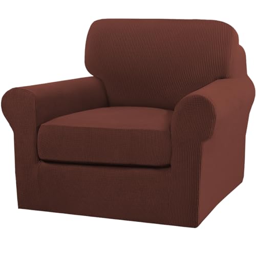 2 Piece Chair Covers Armchair Slipcovers for Living Room Armchair Sofa Cover with Individual Cushion Covers Feature Jacquard Fabric (Armchair (1 Cushion) / Burnt Brick)