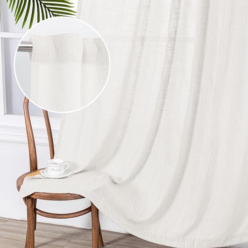 Short Curtains for Bedroom Small Windows (50"W x 54"L (Pack of 2) / Beige White)