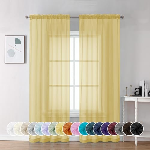 Yellow Sheer Curtains 84 Inches Long for Living Room (Yellow / 42"W x 84"L (Pack of 2))