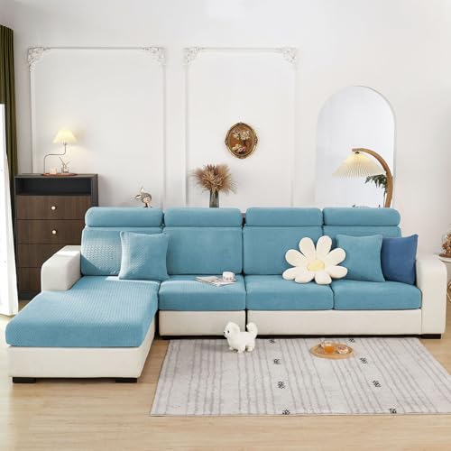 Couch Covers for 3 Cushion Sofa Pet Friendly Couch Cushion Covers Universal Sofa Covers Washable Stretch Slipcovers for Sectional Sofa (Texture Sea Blue / Large Triple Seat Cover)